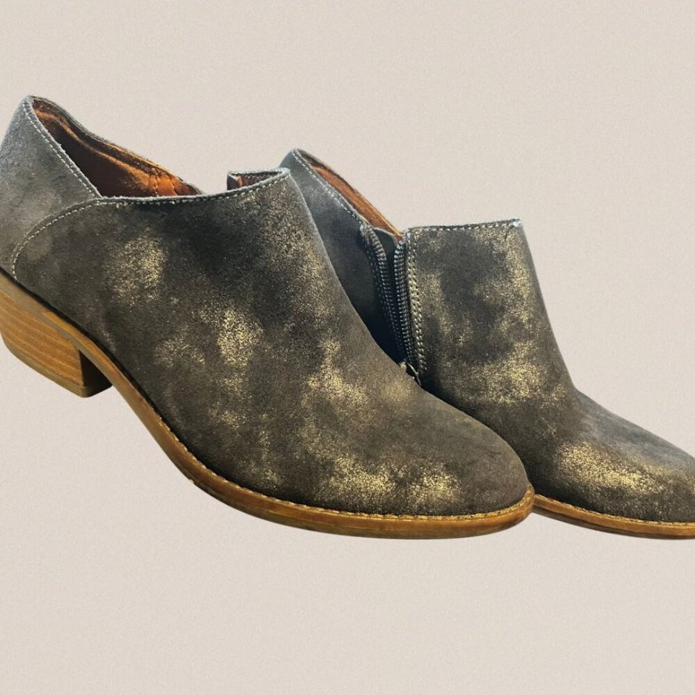 Lucky Brand Navy Blue Jean Suede  Shimmery Ankle Boots